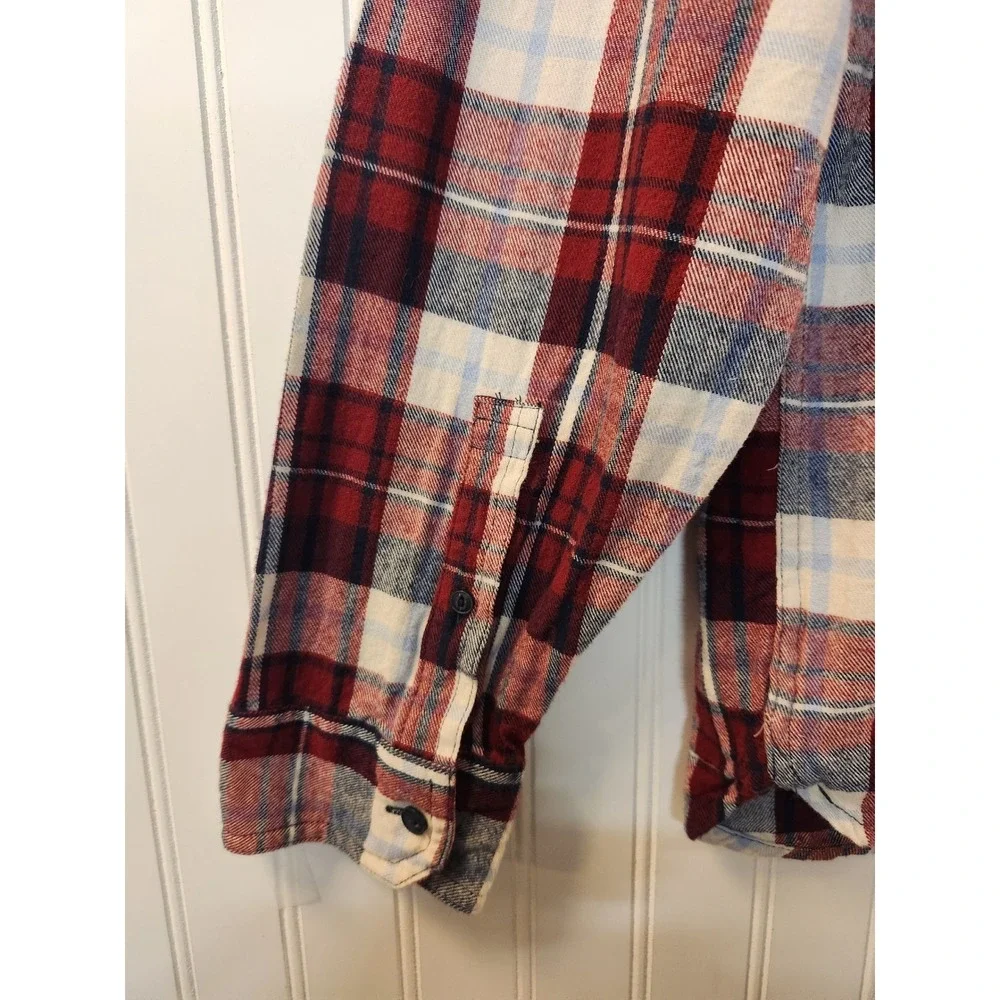 Levis Mens Red‎ White Blue Plaid Flannel Button Down Shirt XL Long Sleeve Casual